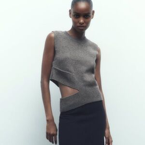 Zara womens Gray Sweater Vest nwt wool Med cut out tank